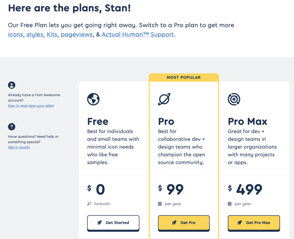 FontAwesome Plans